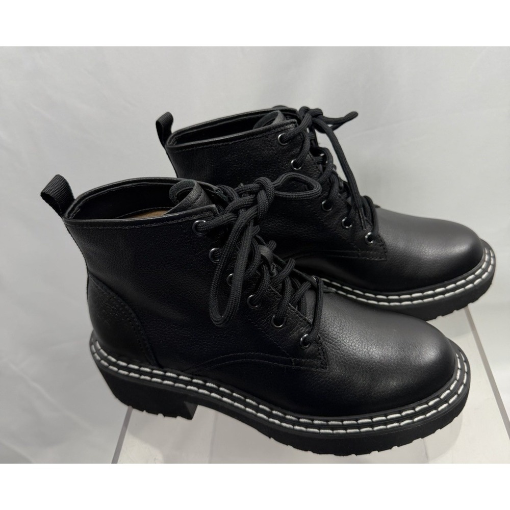 Linea Paolo Taylor Leather Boot Women's 5.5 BlackTumbled Tea Leather Combat goth